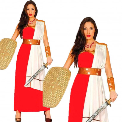 Disfraz de espartana de color rojo y blanco para jóvenes y adultos para carnaval, halloween, celebraciones, talla Única