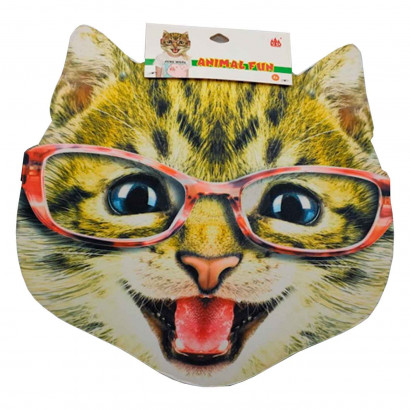 Careta de gato con gafas, foam, para niños para combinar con disfraces para carnaval, halloween y celebraciones. Tamaño: 34 x 34 x 4 cm