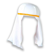 Gorro árabe de color blanco con relieve dorado para jóvenes y adultos para carnaval, Halloween, fiestas de cumpleaños u otras celebraciones. Tamaño: 9 x 20 x 18 cm