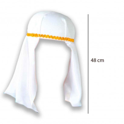 Gorro árabe de color blanco con relieve dorado para jóvenes y adultos para carnaval, Halloween, fiestas de cumpleaños u otras celebraciones. Tamaño: 9 x 20 x 18 cm