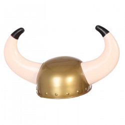 Tradineur - Casco de vikingo color bronce, ideal para complementar disfraces en carnaval, halloween y celebraciones. Tamaño: 22