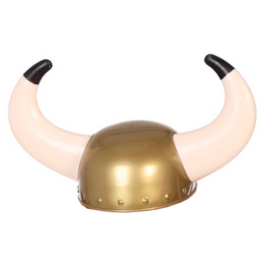 Casco de vikingo color bronce, ideal para complementar disfraces en carnaval, halloween y celebraciones. Tamaño: 22 x 38 x 22 cm