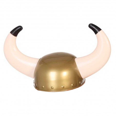 Tradineur - Casco de vikingo color bronce, ideal para complementar disfraces en carnaval, halloween y celebraciones. Tamaño: 22