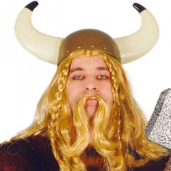 Tradineur - Casco de vikingo color bronce, ideal para complementar disfraces en carnaval, halloween y celebraciones. Tamaño: 22