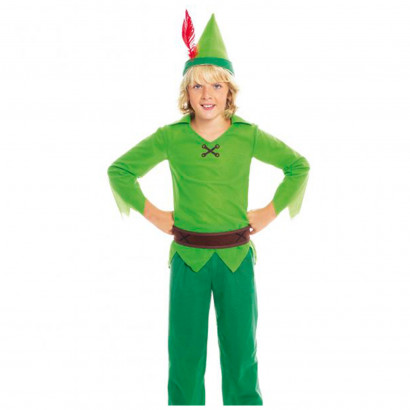 Disfraz infantil de Peter Pan, fibra sintética, incluye gorro, camisa, pantalón, cinturón y cubrebotas, carnaval, halloween, cosplay, niños (7-9 años)