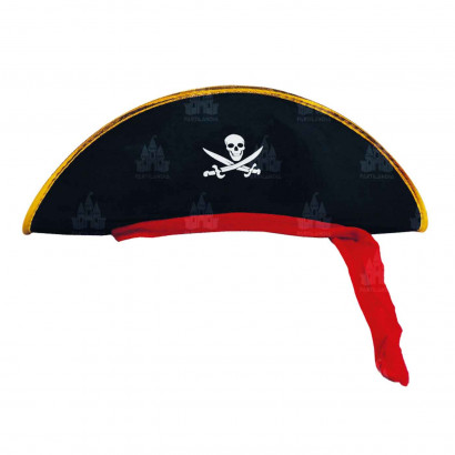 Sombrero pirata de terciopelo color negro para niños para carnaval, halloween, fiestas y celebraciones. 17 x 46 x 12 cm