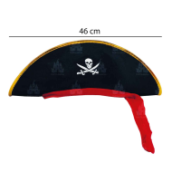 Sombrero pirata de terciopelo color negro para niños para carnaval, halloween, fiestas y celebraciones. 17 x 46 x 12 cm