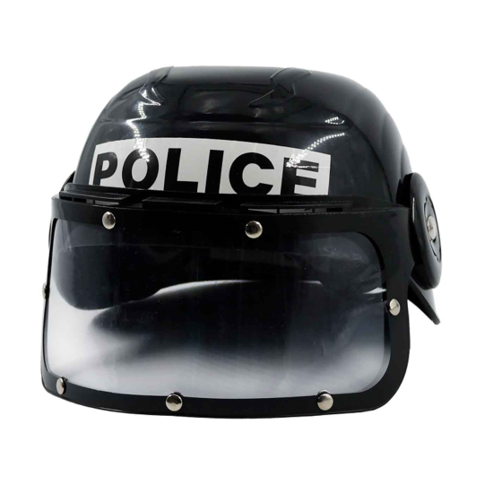 Casco de policía con visor color negro para niños para carnaval, halloween, fiestas y celebraciones. 12 x 20 x 22 cm