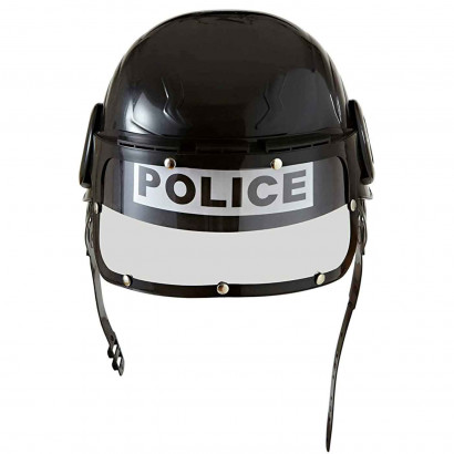 Casco de policía con visor color negro para niños para carnaval, halloween, fiestas y celebraciones. 12 x 20 x 22 cm