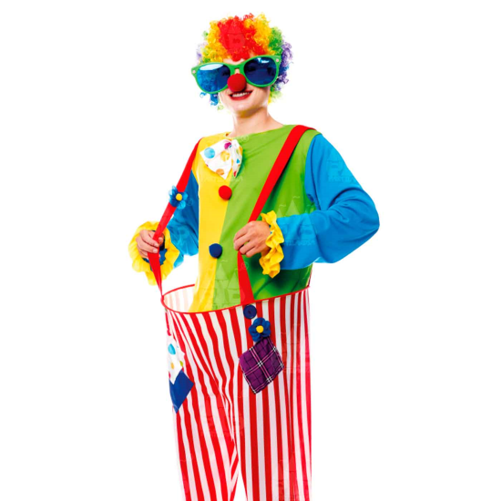 Disfraz payaso de arcoiris, fibra sintética, incluye camiseta y pantalón, accesorios no incluidos, carnaval halloween, adulto, talla L