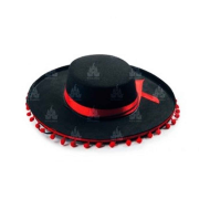 Sombrero cordobés negro con bolas rojas para jóvenes y adultos para carnaval, halloween, fiestas y celebraciones. 9 x 35 x 37,5 cm