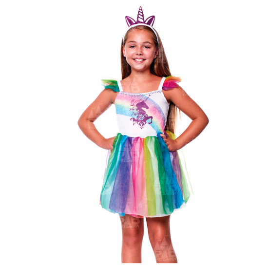 Disfraz de unicornio infantil, fibra sintética, incluye vestido y diadema, carnaval, halloween, cosplay, fiestas, niñas (3-4 años)