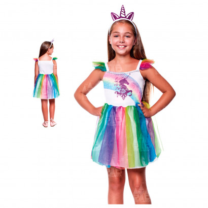 Disfraz de unicornio infantil, fibra sintética, incluye vestido y diadema, carnaval, halloween, cosplay, fiestas, niñas (3-4 años)