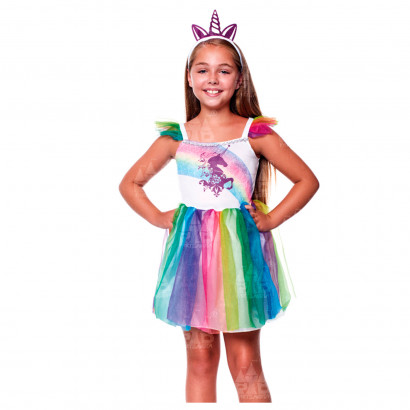 Disfraz unicornio infantil, fibra sintética, incluye vestido y diadema, carnaval, halloween, cosplay, fiestas, niñas (4-6 años)