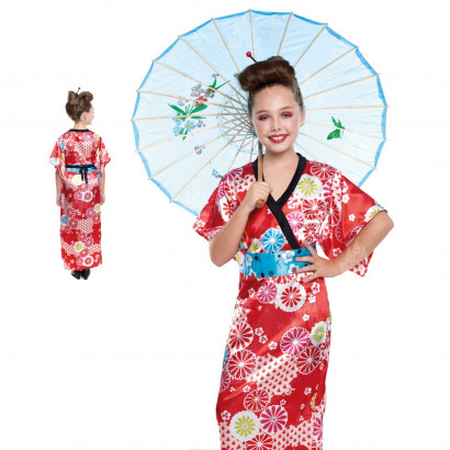 Disfraz de geisha de niña, fibra sintética, vestido y cinturón, diseño tradicional, carnaval, halloween, cosplay, fiestas, infantil (10-12 años)