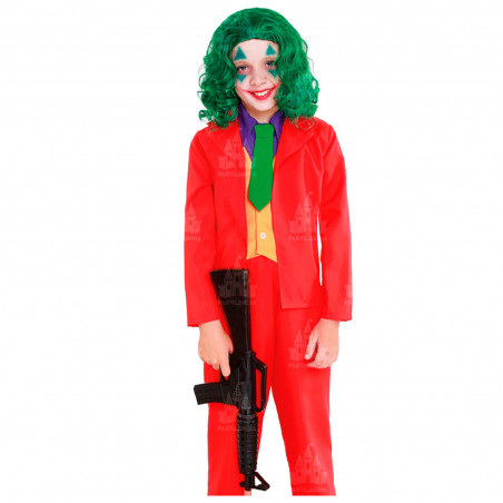 Disfraz mad clown infantil, payaso loco, fibra sintética, incluye chaqueta, pantalón y corbata, carnaval, halloween, cosplay, ni