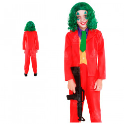 Disfraz mad clown infantil, payaso loco, fibra sintética, incluye chaqueta, pantalón y corbata, carnaval, halloween, cosplay, ni