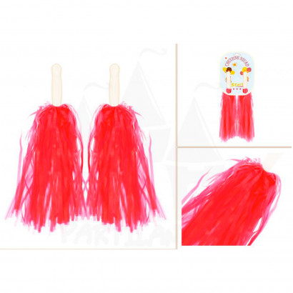 Pompones de animadora de plástico, deporte, complemento de disfraz, carnaval, halloween, cosplay, fiesta, baile, adulto, 34 cm, rojo