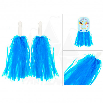 Pompones de animadora, plástico, deporte, complemento de disfraz, carnaval, halloween, cosplay, fiesta, baile, adulto, 34 cm, azul