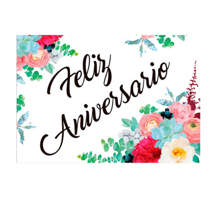 Postal de "Feliz aniversario" con flores para aniversarios de parejas. Novios, san valentin, pareja,compromiso. 14 x 20 x 0,2 cm