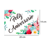 Postal de "Feliz aniversario" con flores para aniversarios de parejas. Novios, san valentin, pareja,compromiso. 14 x 20 x 0,2 cm