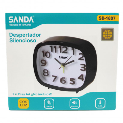 Reloj despertador silencioso con luz y alarma, plástico, función snooze, funcionamiento con pila, 10 x 11,6 x 3,9 cm, color aleatorio