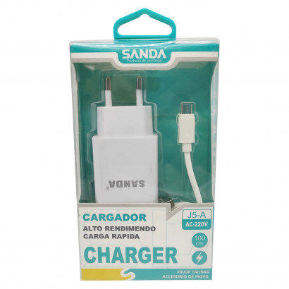 Cargador de móvil, modelo AC-220V, carga rápida, smartphone, para enchufe de pared, hogar, viaje, cable de 100 cm, blanco