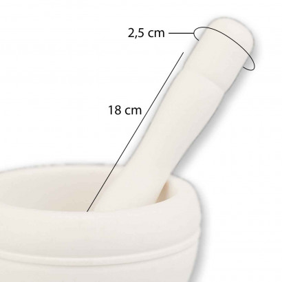 Mortero de plastico resistente, diámetro 11 cm con mazo de 18 cm. Mortero manual de cocina para moler ajo, especias y hierbas