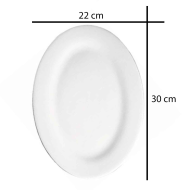 Plato ovalado fabricado en vidrio opal, ideal para servir postres, aperitivos o comidas, apto para lavavajillas. 2,5 x 22 x 30 cm