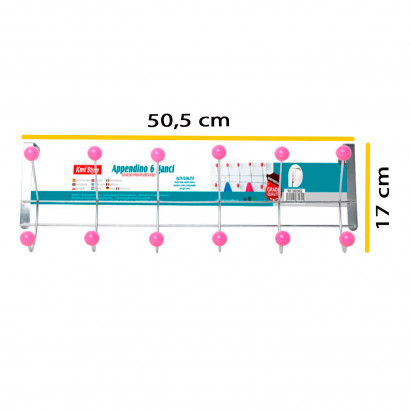 Perchero para puerta, 6 ganchos, hierro y resina, colgador de ropa metálico para baño, dormitorio, cocina, gabinete, cajón, 17 x 50,5 x 9,5 cm