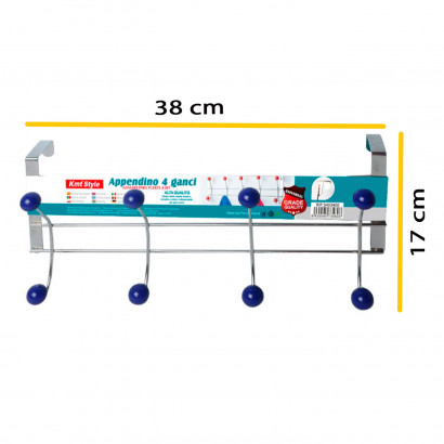 Perchero para puerta, 4 ganchos, hierro y resina, colgador de ropa metálico para baño, dormitorio, cocina, gabinete, cajón, 17 x 38 x 9,5 cm