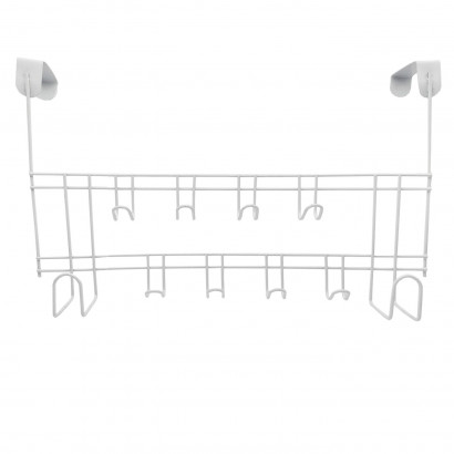 Perchero para puerta de hierro, 10 ganchos, colgador de ropa metálico para baño, dormitorio, cocina, gabinete, cajón, 24 x 39 x 10 cm, blanco