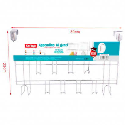 Perchero para puerta de acero, 10 ganchos, colgador de ropa metálico para baño, dormitorio, cocina, gabinete, cajón, 23 x 39 x 10 cm