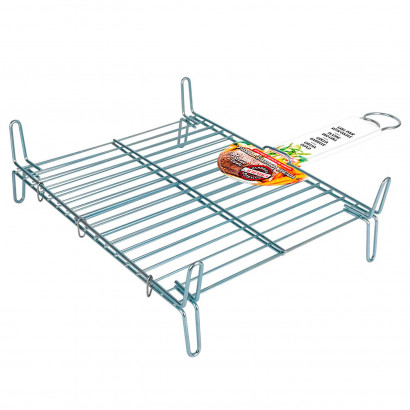 Parrilla doble de acero, rejilla para barbacoa, grill portátil con patas, asado de pescado, carne, ideal para jardín, camping, acampada, 35 x 40 cm