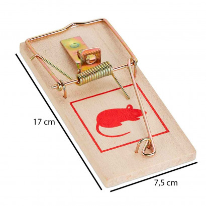 Trampa para raton, fabricado en madera y hierro, control de plagas y protección del jardín. 2 x 7,5 x 17 cm 