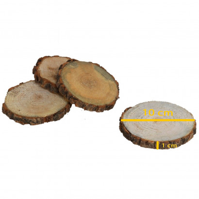 Set de 4 posavasos de madera natural, rodajas, troncos con corteza sin acabado, círculos para bebidas, decoración, manualidades, 9-10 cm