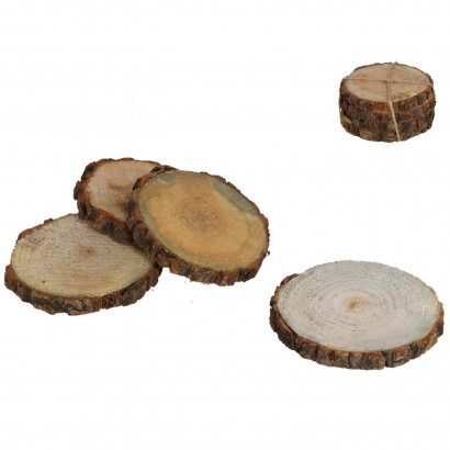 Set de 4 posavasos de madera natural, rodajas, troncos con corteza sin acabado, círculos para bebidas, decoración, manualidades, 9-10 cm