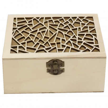 Caja de madera natural rectangular con tapa estilo grieta, cierre metálico, almacenaje objetos, joyas, manualidades, decoración, 6 x 12,8 x 8,8 cm