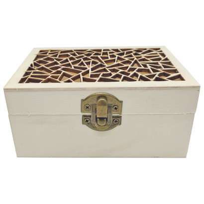 Caja de madera natural rectangular con tapa estilo grieta, cierre metálico, almacenaje objetos, joyas, manualidades, decoración, 6 x 12,8 x 8,8 cm