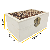 Caja de madera natural rectangular con tapa estilo grieta, cierre metálico, almacenaje objetos, joyas, manualidades, decoración, 6 x 12,8 x 8,8 cm