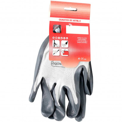 Guantes de trabajo de nylon y nitrilo resistente, protección mecánica, bricolaje, seguridad, jardinería, adulto unisex, gris y blanco, talla 10