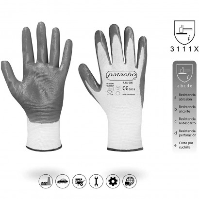 Guantes de trabajo, nylon y nitrilo resistente, protección mecánica, bricolaje, seguridad, jardinería, adulto unisex, gris y blanco, talla 9