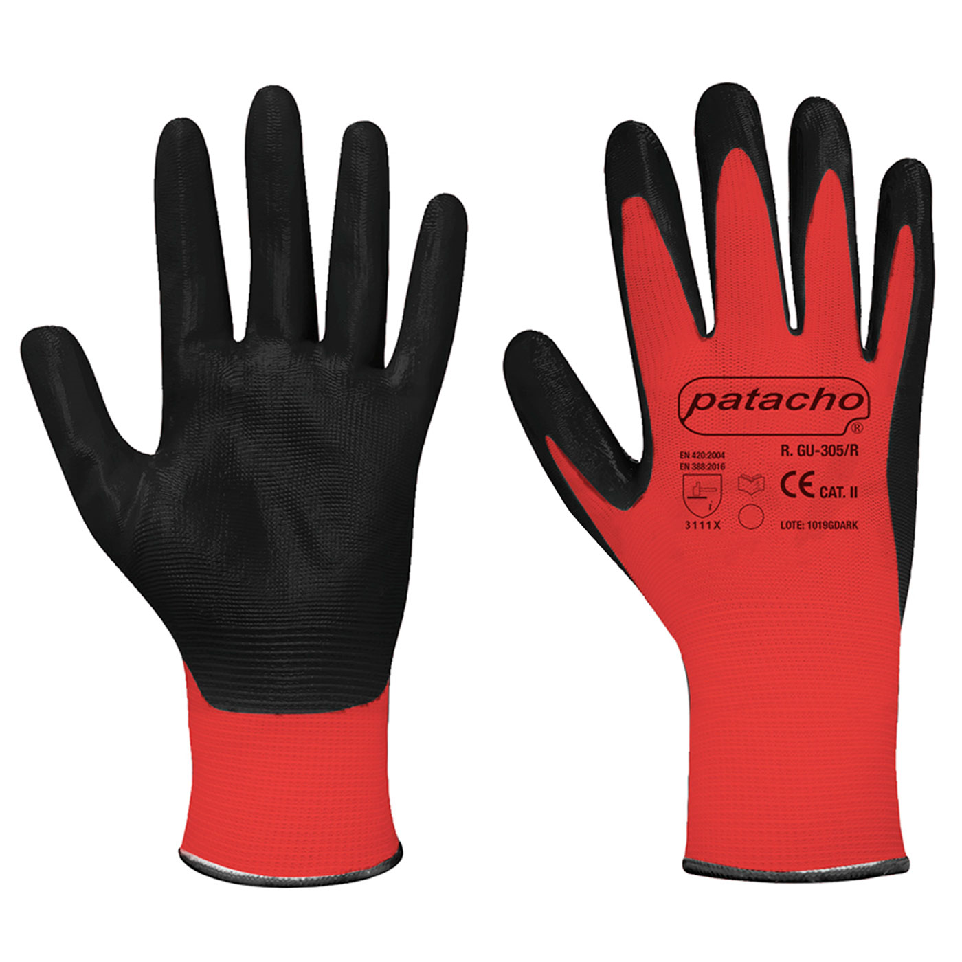 Guantes de trabajo rojos de nylon y nitrilo resistente, protección mecánica, bricolaje, seguridad, jardinería, adulto unisex, rojo y negro, talla 10