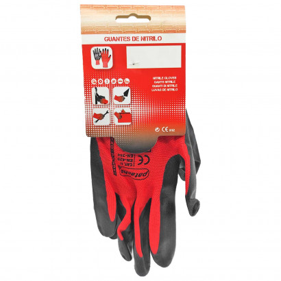 Guantes de trabajo rojos de nylon y nitrilo resistente, protección mecánica, bricolaje, seguridad, jardinería, adulto unisex, rojo y negro, talla 10