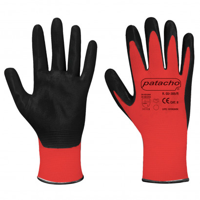 Guantes rojos de trabajo de nylon y nitrilo resistente, protección mecánica, bricolaje, seguridad, jardinería, adulto unisex, rojo y negro, talla 9