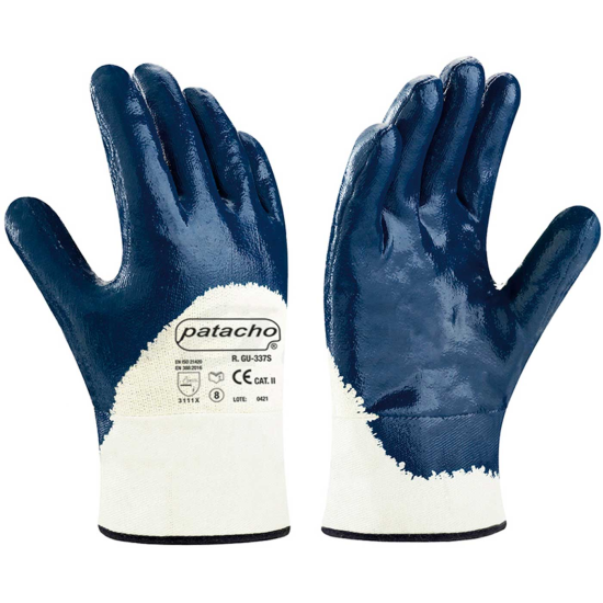 Guantes de trabajo de algodón y nitrilo grueso, protección mecánica, bricolaje, seguridad, jardinería, adulto unisex, azul y blanco, talla 10