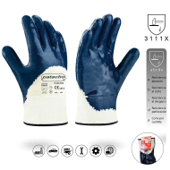 Guantes de trabajo de algodón y nitrilo grueso, protección mecánica, bricolaje, seguridad, jardinería, adulto unisex, azul y blanco, talla 10