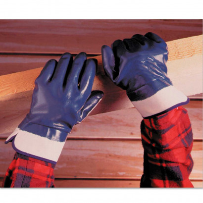 Guantes de trabajo de algodón y nitrilo grueso, protección mecánica, bricolaje, seguridad, jardinería, adulto unisex, azul y blanco, talla 10