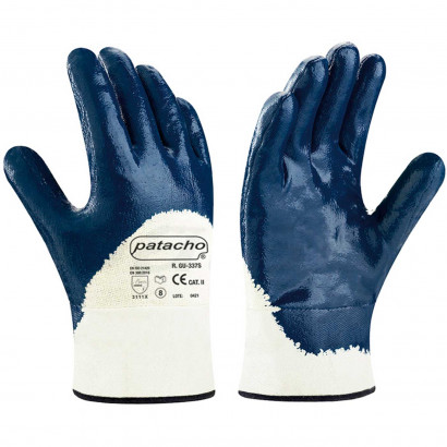 Guantes de trabajo, algodón y nitrilo grueso, protección mecánica, bricolaje, seguridad, jardinería, adulto unisex, azul y blanco, talla 9