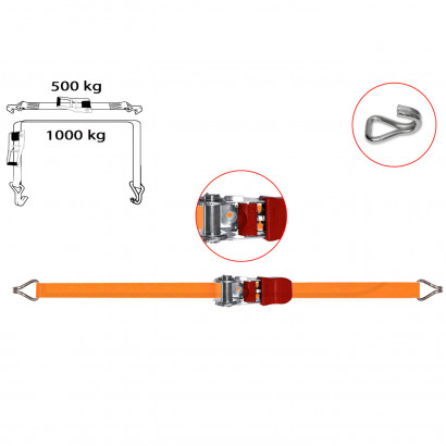 Tensor de carraca con gancho cerrado, cincha, correa amarre con trinquete, cinta de trincaje, eslinga con carraca, peso máximo 1.000 kg, 25 mm x 5 m